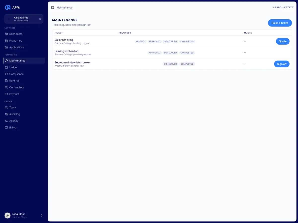 Maintenance tickets and contractor quotes
